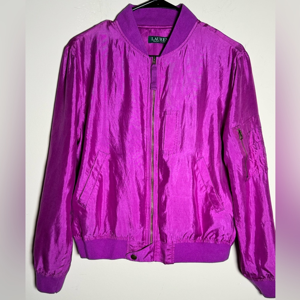 100% silk Ralph Lauren Radiant Purple Bomber Jacket
